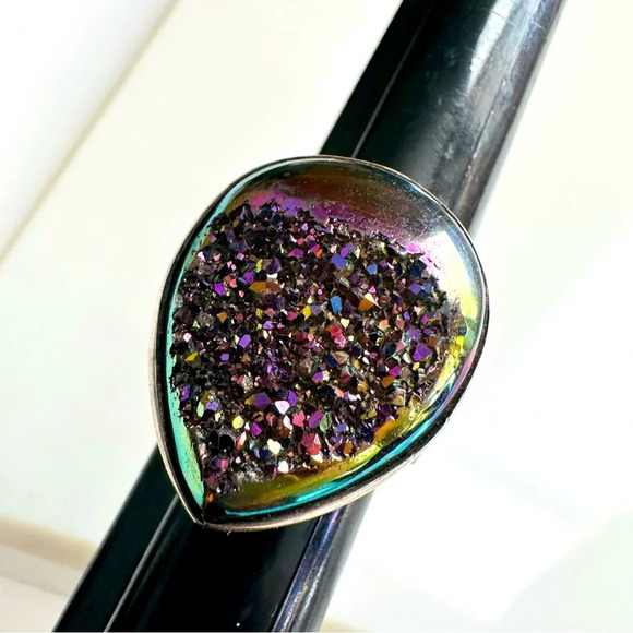 Sajen Druzy Oil Slick 925 Sterling Silver Adjustable Ring - Picture 5 of 7